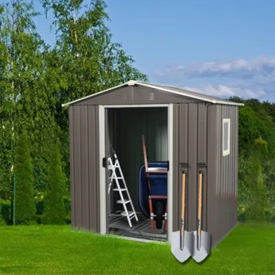 6ft x 5ft Outdoor Metal Storage Shed gray With window image {9}