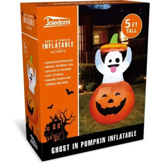 Joyfy 5 FT Halloween Inflatable Outdoor Decorations, Inflatable Ghost in Pumpkin with LEDs for Halloween Party Yard, Garden, Lawn Outdoor Decoration image {8}