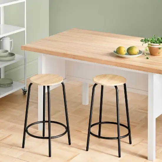 Set of 2 24" Wood with and  Metal Base Backless Counter Height Barstool Stool Natural - Room Essentials&trade; image {1}