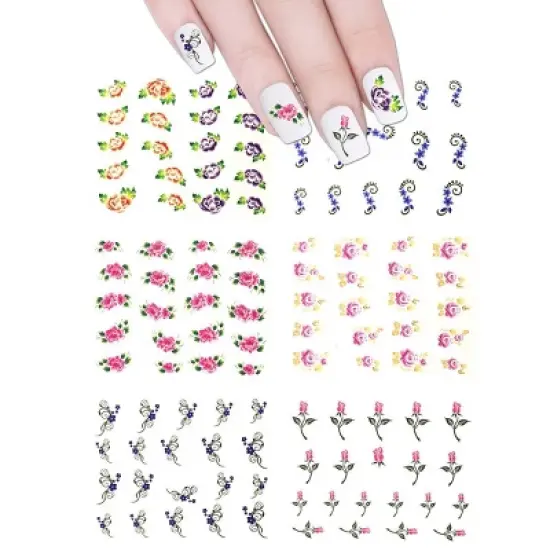Wrapables Nail Art Water Nail Stickers Water Transfer Stickers / Nail Art Tattoos / Nail Art Decals, Floral (6 Sheets) image {2}