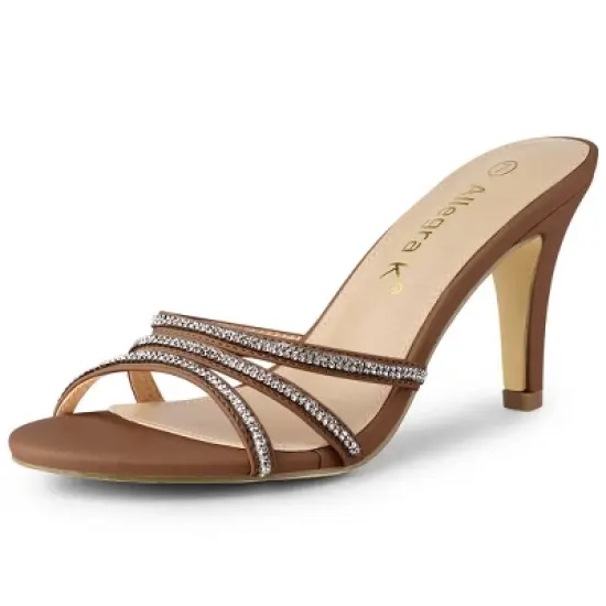 Allegra K Women's Rhinestone Strappy Heel Mules image {14}