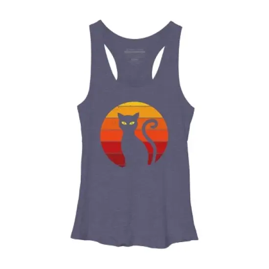 Women's Design By Humans Vintage Retro Sunset Halloween Black Cat I By lemonpepper Racerback Tank Top image {3}