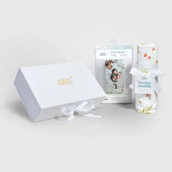 Baby Gift Set, Crib Sheet & Swaddle Newborn Gift Box, Woodland Theme image {6}