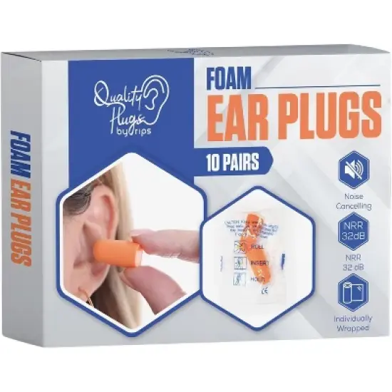 Quality Plugs Foam Ear Plugs 10 Pair - 32dB Soft Foam Ear Plugs for Sleeping Noise Cancelling Disposable - Individually Wrapped High Decibel image {8}