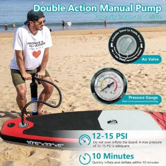 Acekool 11'&times;33" Inflatable Stand Up Paddle Board for Adults, Stable SUP with Accessories, Backpack, Pump, Adjustable Paddle, Fin image {4}