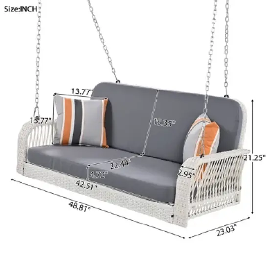 PE Wicker Porch Swing, 2-Seater Hanging Bench With Chains, Patio Furniture Swing For Backyard Garden Poolside image {2}