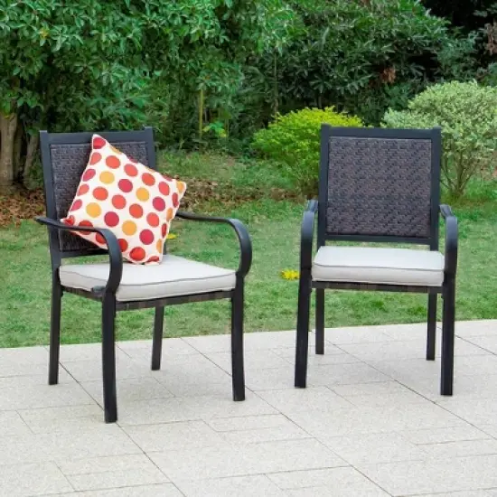 7pc Patio Dining Set with Steel Table & Rattan Chairs - Captiva Designs image {5}