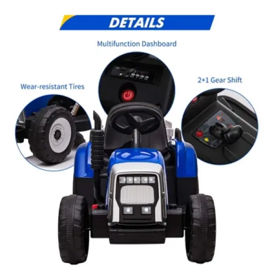 12V Kids Battery Powered Electric Tractor with Trailer, Toddler Ride On Car with Remote Control image {6}