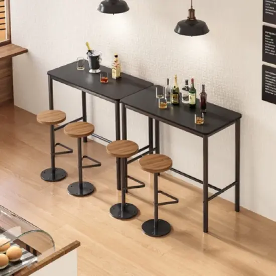 GlasFlength Bar Table，Industrial Modern Bar Table with Sturdy Metal Frame, Easy Assembly, Black, 47.2"*23.6"*41.3" image {3}
