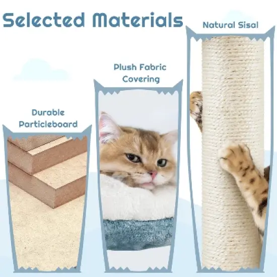 Yaheetech 61inch Multi-Level Ocean-themed Cat Tree, Blue image {4}