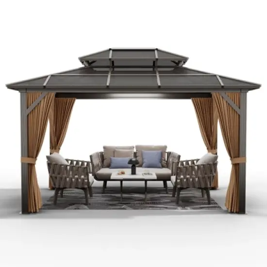 Gazebo All-Weather Aluminum with Dual-Layer Polycarbonate Roof image {2}