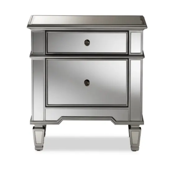 Sussie Hollywood Regency Glamour Style Mirrored 2 - Drawer Nightstand - Baxton Studio image {2}