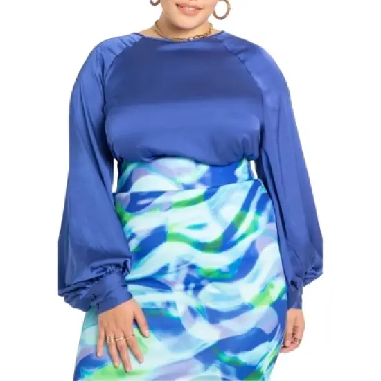 ELOQUII Women&rsquo;s Plus Size Poet Sleeve Blouse With Tie Back image {2}