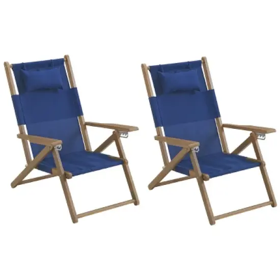 Set of 2 Outdoor Weather-Resistant Wood Folding Beach Chairs with Carry Straps and Reclining Seat by Lavish Homes image {12}