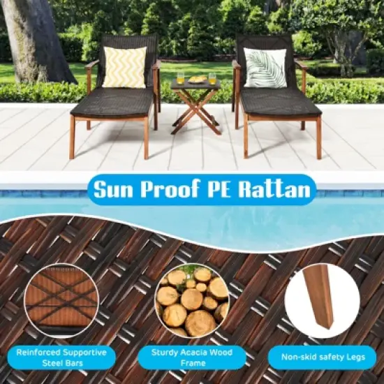 Tangkula 3PCS Chaise Lounge Set 4-Level Folding Chaise Lounge Adjustable Outdoor Beach with Wicker Side Table image {4}