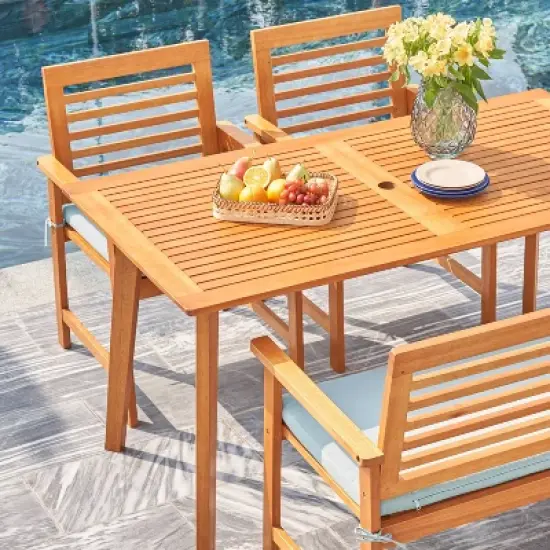 Waimea 4pc Honey Slatted Eucalyptus Wood Patio Dining Set with Bench & Cushions - Vifah image {5}