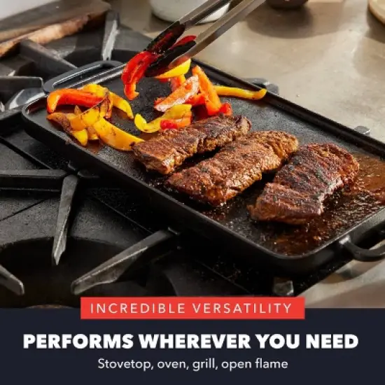Bobby Flay Double Burner Cast Iron Reversible Griddle with Dual Handles image {5}