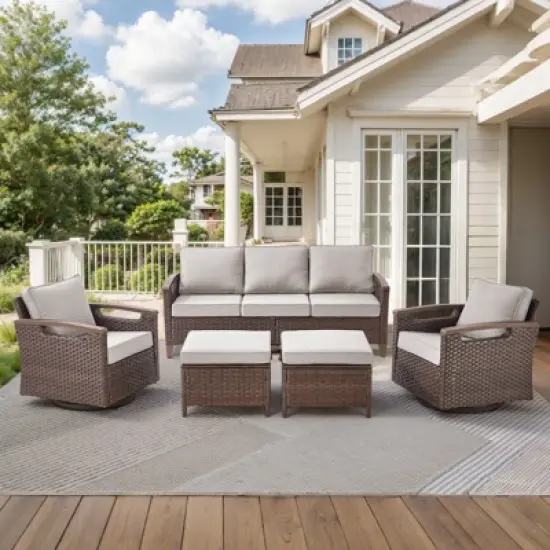 Belord 4 Piece Patio Furniture Set, All Weather Brown Wicker Outdoor Conversation Set with Patio Couch, Swivel Glider Chairs, and Metal Coffee Table image {12}