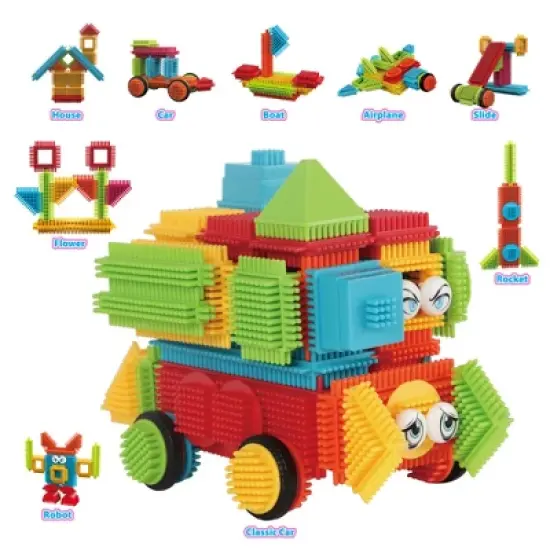 Contixo STEM Building Toys, ST7 244 pcs Bristle Shape 3D Tiles Building Set image {4}