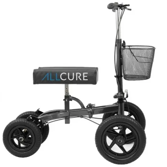 AllCure All Terrain Foldable Medical Knee Walker Scooter Roller, Black image {3}