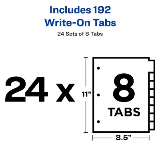 Avery Plain Tab Write & Erase Dividers, 8-Tab, White, 24 Sets (11507) image {3}