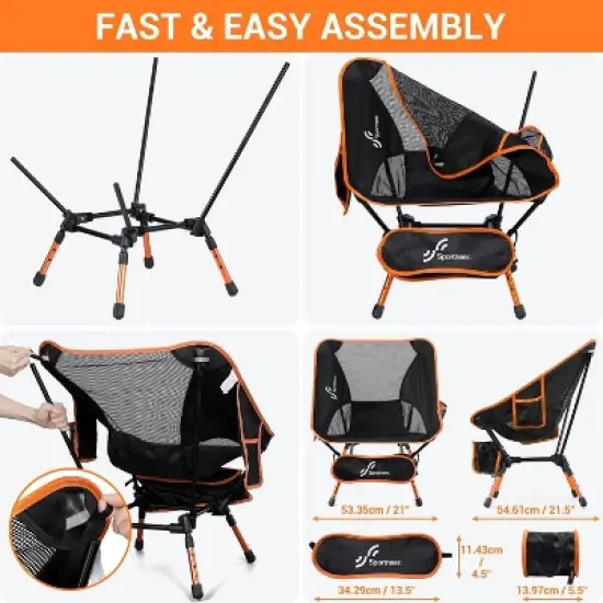 Sportneer Camping Chairs, Lightweight Outdoor Chairs Height Adjustable with 2 Side Pockets & Storage Bag (2, Orange) image {2}