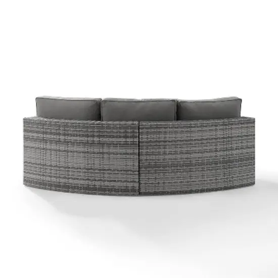 Catalina Wicker Round Sectional Sofa - Gray - Crosley image {2}