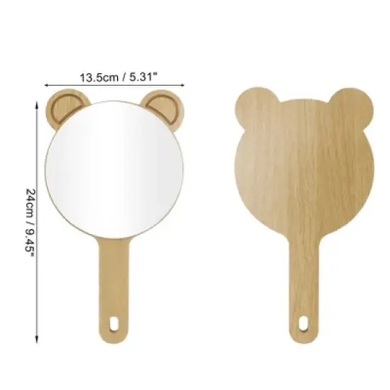 Unique Bargains Large Cartoon Panda Hand Mirror Wood Color 1 Pc image {1}