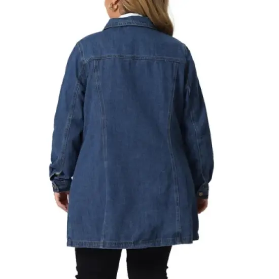 Agnes Orinda Women's Plus Size Buttons Long Sleeve Jean Jackets image {3}