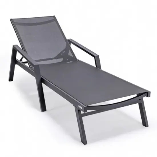 LeisureMod Marlin Patio Sling Chaise Lounge Chair With Arms in Black Aluminum image {15}