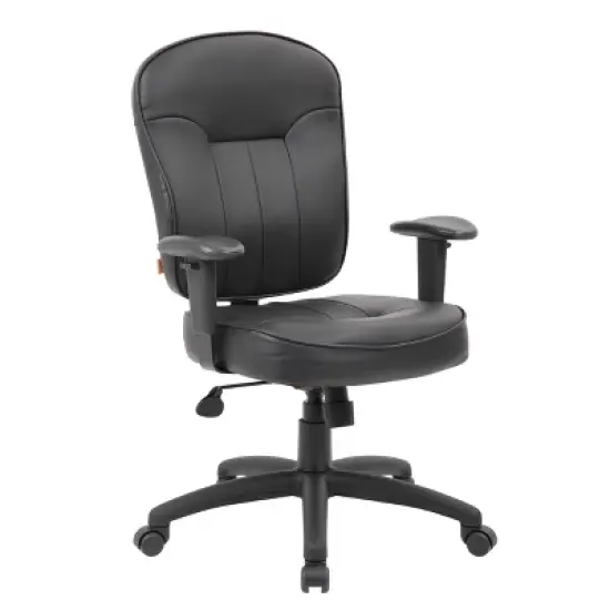 Leather Task Chair with Adjustable Arms Black - Boss Office Products image {1}