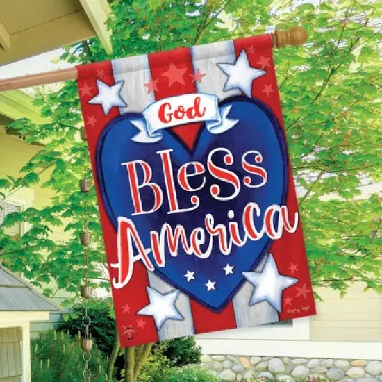 Briarwood Lane God Bless America Heart Patriotic House Flag Stars Stripes Double-Sided 28"x40" image {2}