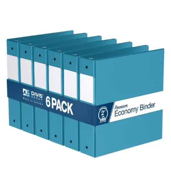 Davis Group 6pk 2" Premium Economy Round Ring Binders Turquoise Blue: Hard Cover, 400 Sheet Capacity, 2 Pockets, Polypropylene image {8}