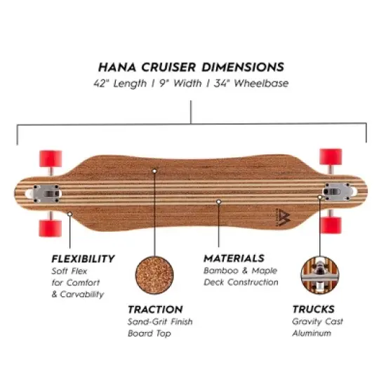 Magneto Hana Longboard Skateboard | 42" x 9" | Bamboo with Hard Maple Core | Carving & Dancing | Free Skate Tool | Hana Cruiser image {1}
