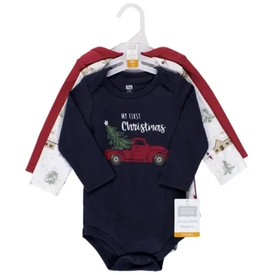 Hudson Baby Infant Boy Cotton Long-Sleeve Bodysuits, Boy Holiday Village image {1}