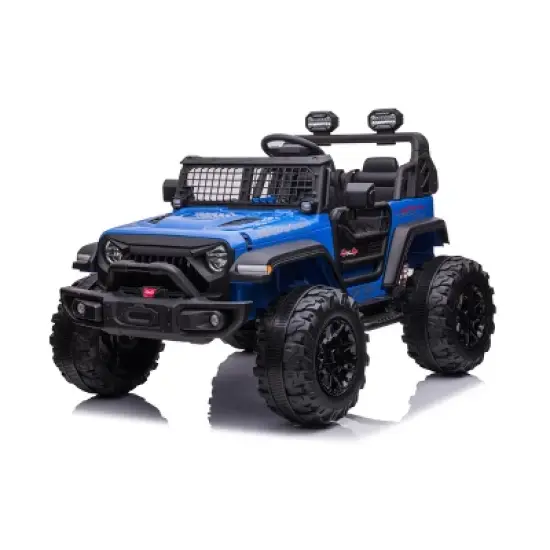 2 Seaters Kids Ride On Truck, 24V 9Ah Electric Riding Car with Remote Control, Led Light, Storage Space, Bottle Holder, Music, Horn, USB image {7}