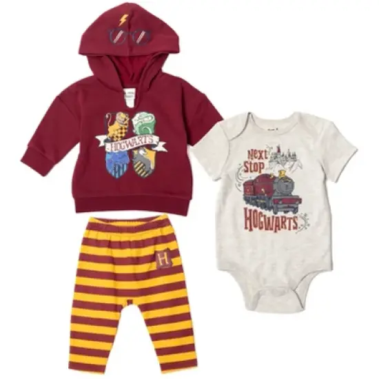 Harry Potter Baby Fleece Pullover Hoodie Bodysuit and Pants 3 Piece Outfit Set Newborn to Infant image {10}