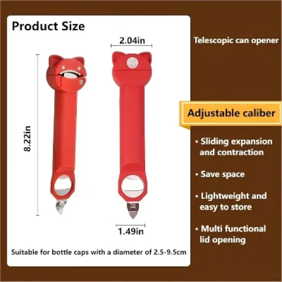 Multi function Retractable Magnetic Can Opener and bottle cap opener for Weak Hands image {2}