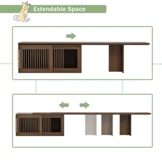 Whisen Furniture-Style TV Stand & Hidden Cat Litter Box & Cat Bed, House with Removable Sliding Door image {5}