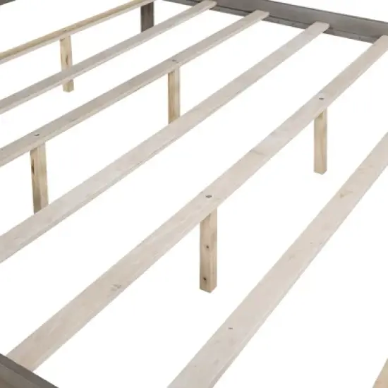 King Size Canopy Platform Bed, Wooden Bed Frame with Headboard and Support Legs -ModernLuxe image {9}