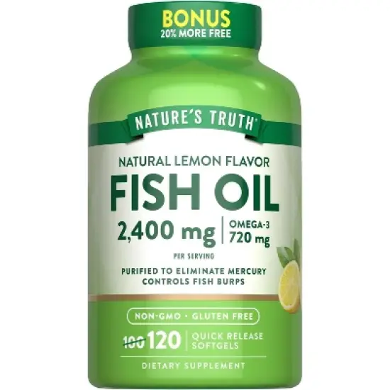Nature's Truth Fish Oil 2400mg | 120 Quick Release Softgels | 720 mg Omega 3 | Burpless Lemon Flavor Pills | Non-GMO & Gluten Free Supplement image {7}