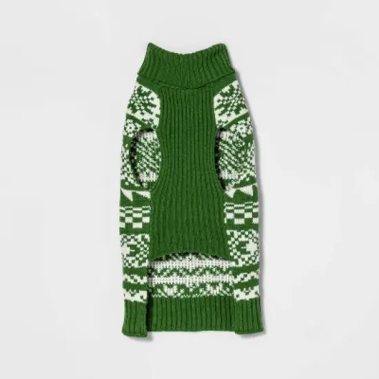 Snow Shoe Lodge Fairisle Cat and Dog Sweater - Green/Cream - Wondershop&trade; image {2}