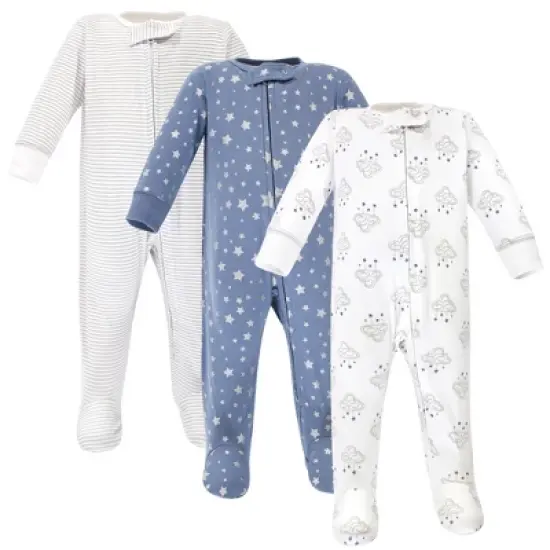 Hudson Baby Infant Boy Cotton Zipper Sleep and Play 3pk, Cloud Mobile Blue image {4}