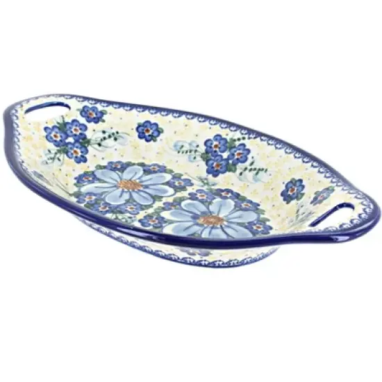 Blue Rose Polish Pottery 110 Vena Bread Tray with Handles image {6}
