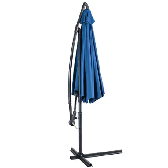 Costway 10' Hanging Umbrella Patio Sun Shade Offset Outdoor Market W/ Cross Base Blue image {6}