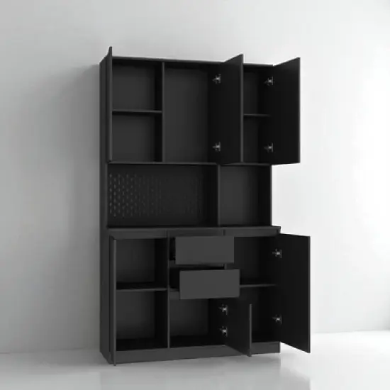 74" Freestanding Kitchen Pantry Cabinet with 6 Doors, 2 Drawers, USB Ports, Modern Storage Hutch for Kitchen or Dining Room image {4}