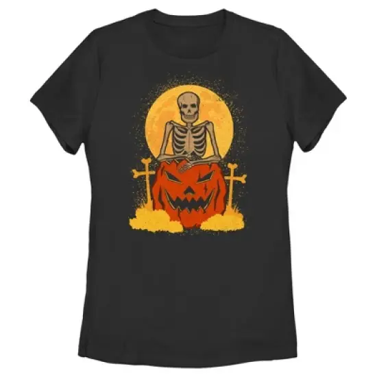 Women's Lost Gods Halloween Skeleton and Jack-O'-Lantern T-Shirt image {3}