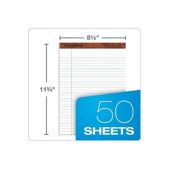 Tops The Legal Pad Ruled Perforated Pads 8 1/2 x 11 3/4 White 50 Sheets 75330 image {1}