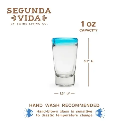 Segunda Vida Twine Primavera Colorful Shot Glasses - Tall Shot Glasses with Blue Rim - 100% Recycled Glasses 1oz Set of 4 image {2}