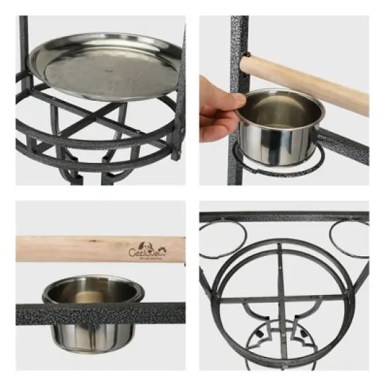 Sandinrayli 72 in. H Parrot Stand Large Bird Playstand Feeder Perch , Bird Play Feeder Stand with Wood Bar , Rolling Bird Training Gym Ground image {7}